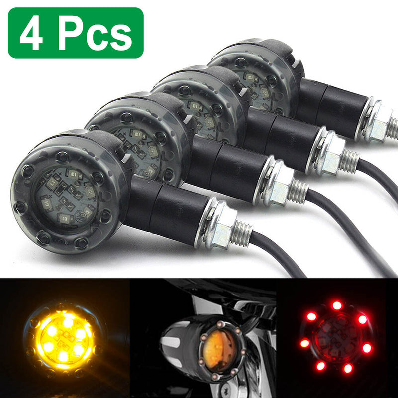 4x Universal Motorcycle LED Red Amber Turn Signal Indicator Blinker Lights