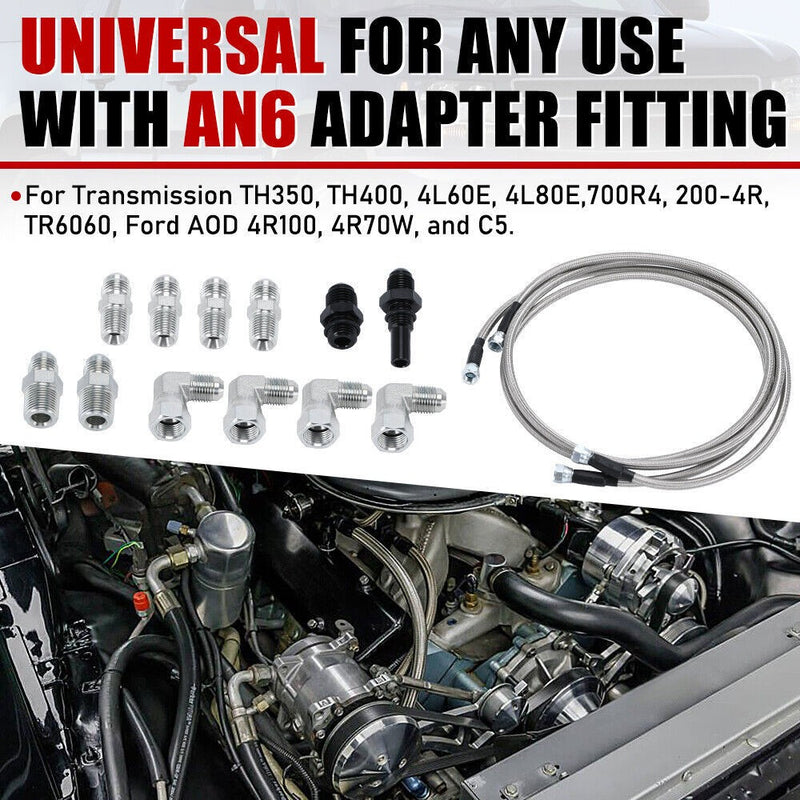 6AN SS Braided Transmission Cooler Lines Kit for GM 4L60E 4L80E Hose