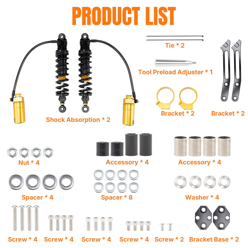 13" Adjustable Remote Reservoir Rear Shocks Set for Harley Road Glide