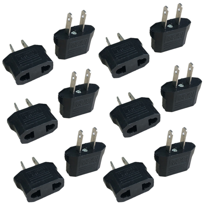 12 Pack EU Europe to US USA Power Jack Wall Plug Converter Travel Adapter
