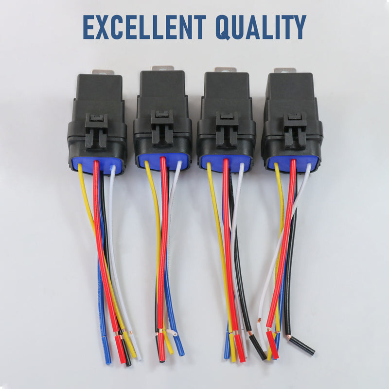 5 Pin 12V 40 Amp Relay Socket with 5" 12 Gauge Wire Pigtail Harness Waterproof