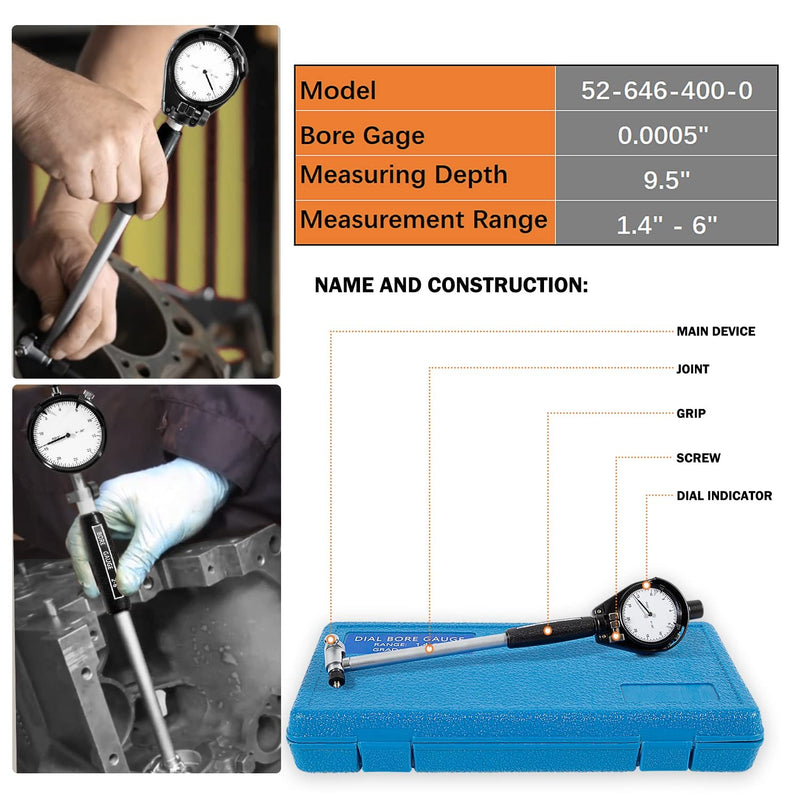 52-646-400-0 Cylinder Dial Indicator Bore Gauge 1.4" To 6" Measuring Range