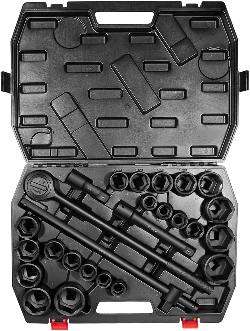 3/4" Drive Deep Impact Socket Set 27Pcs SAE 7/8"-2" Metric 22-50 MM Kit