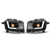 DURAFORCE LED Tube Projector Headlights Headlamp Black for Chevrolet Camaro 2010-2013 Pair