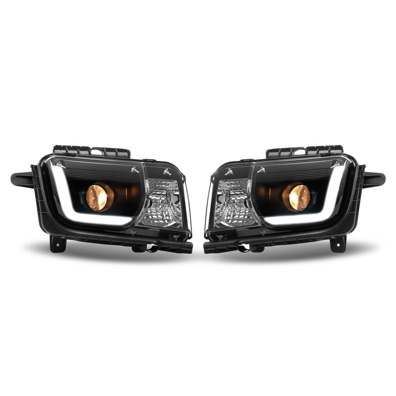 DURAFORCE LED Tube Projector Headlights Headlamp Black for Chevrolet Camaro 2010-2013 Pair