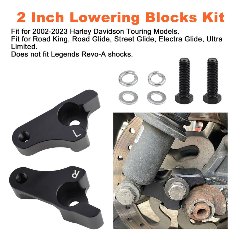 2 Inch Lowering Blocks Kit for Harley Davidson Touring Street Glide 2002-2023