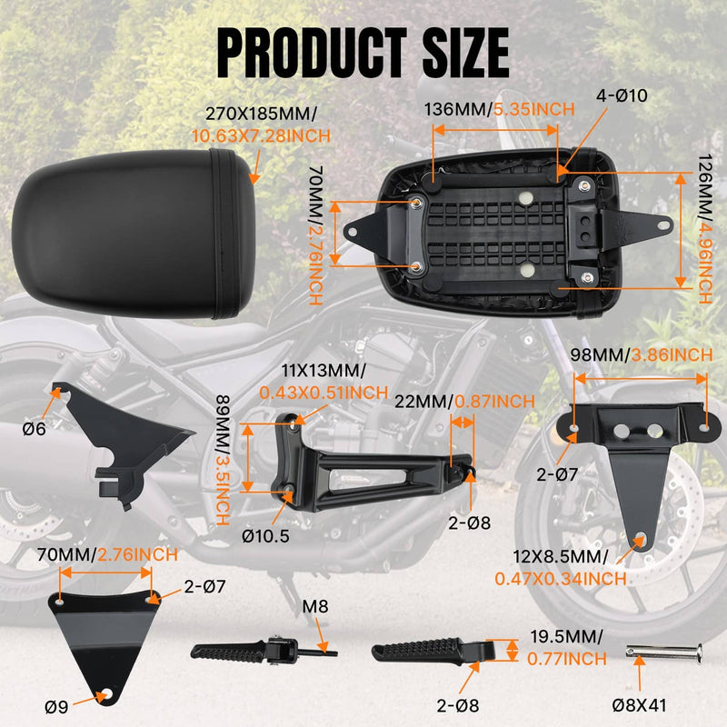 Passenger Seat and Footpeg Kit for Honda Rebel CMX1100 2021-2025