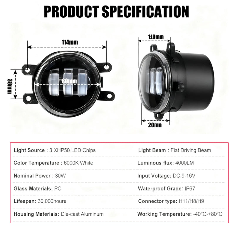 DURAFORCE 2x Black LED Fog Lights Driving Lamp For Toyota Tacoma 2012-2015 DOT Bumper Lamp