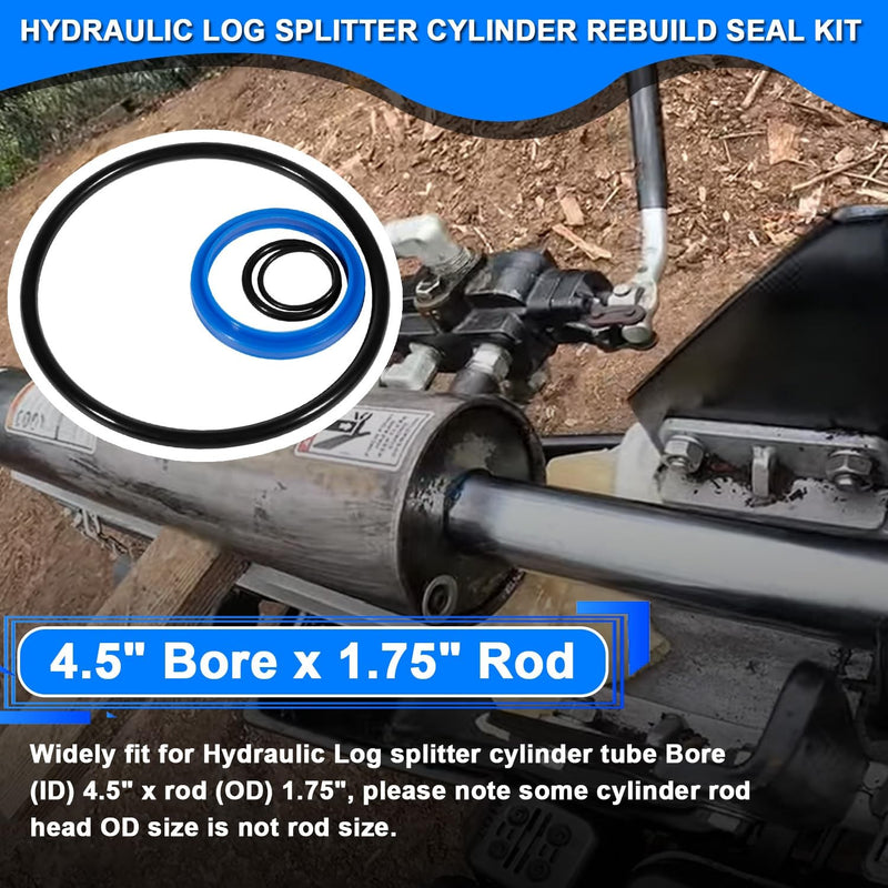 4.5" Bore x 1.75" Rod Hydraulic Log Splitter Cylinder Rebuild Seal Kit