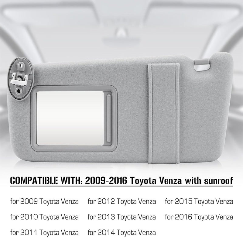 Sun Visor Pair Gray with Sunroof for Toyota Venza 2009-2016 74320-0T022-B1