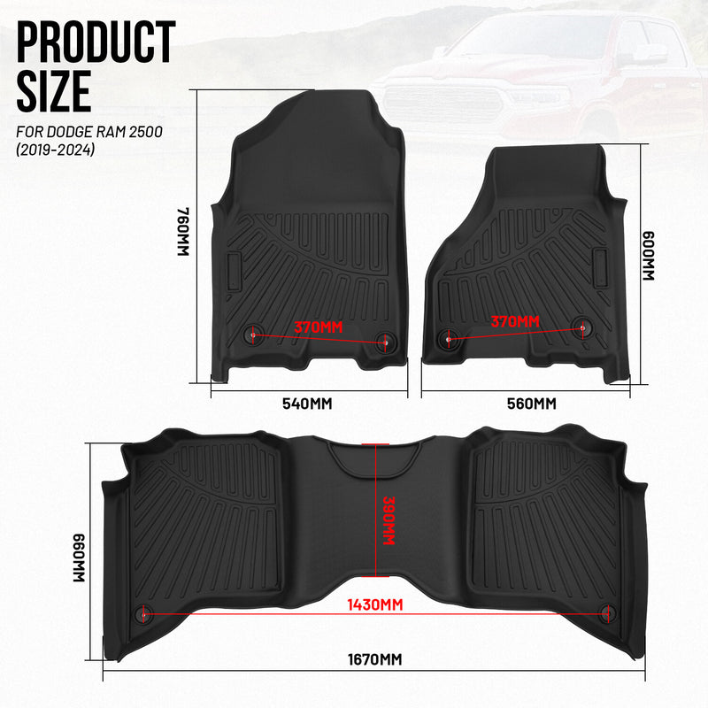 Floor Mats for Dodge Ram 2500 3500 Crew Cab 2019 2020 2021 2022 2023 2024 3Pcs