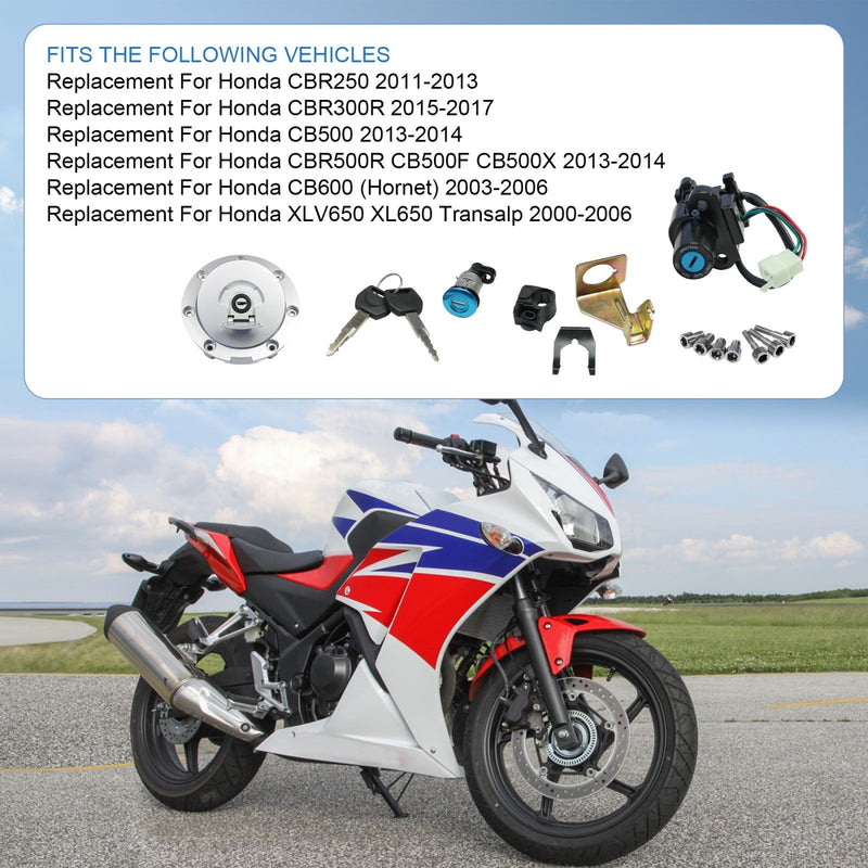 Ignition Switch Lock Fuel Gas Cap Cover Set for Honda CBR250R W/ Keys