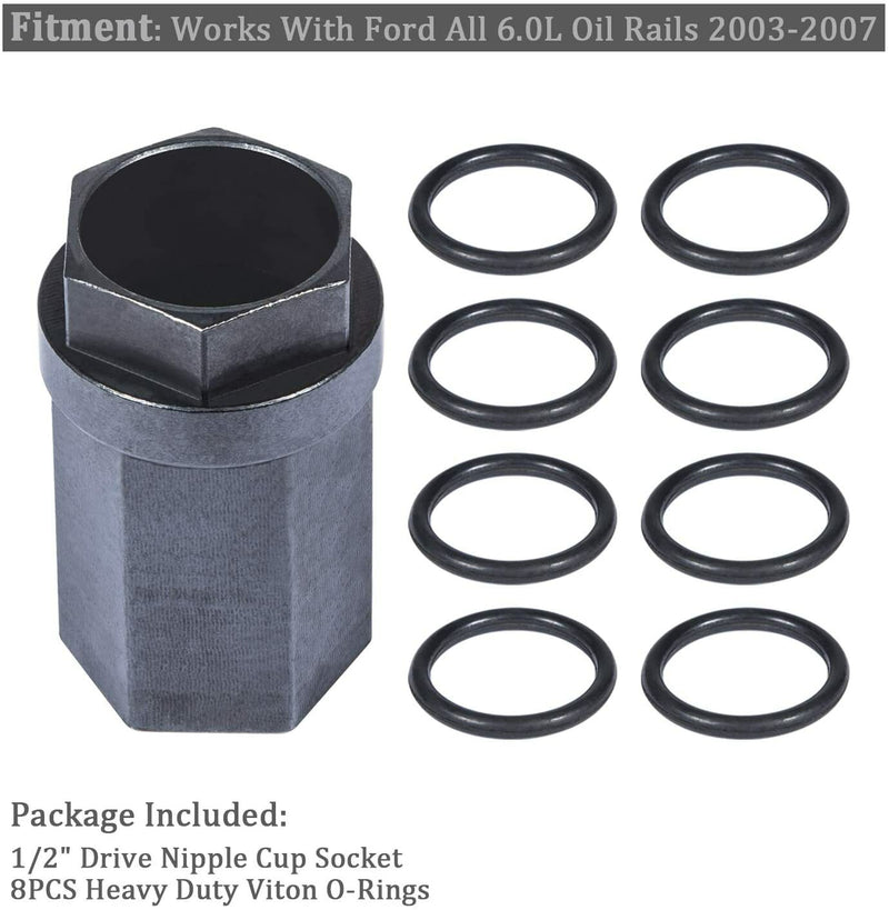 Nipple Cup Socket Kit for Ford 03-07 6.0L Oil Rail Repair 1/2-Inch Drive