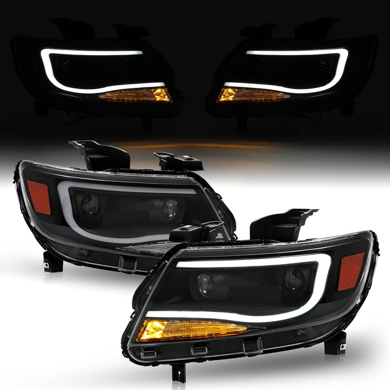 DURAFORCE Black LED DRL Dual Square Projector Headlights for Chevy Colorado 2015-2022