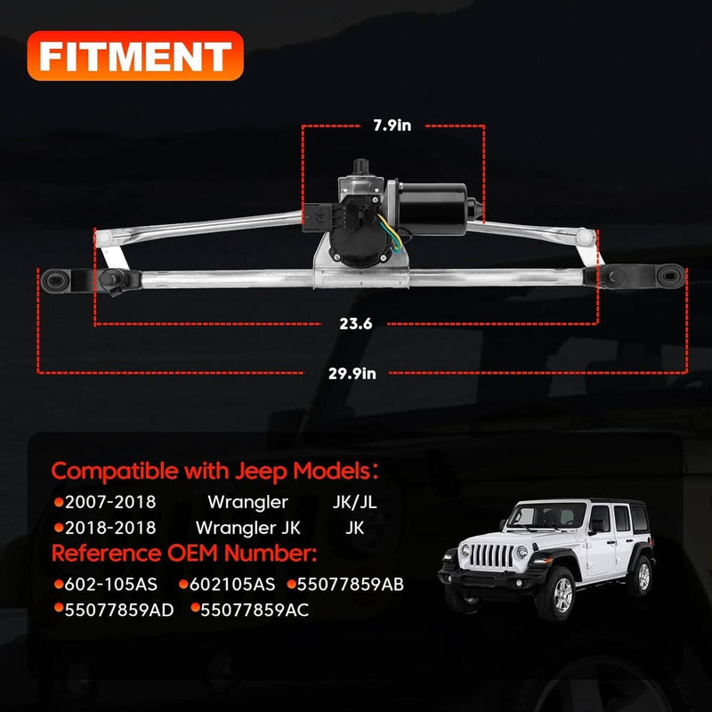 Front Windshield Wiper Linkage Motor Assembly for Jeep Wrangler JK 2007-2018