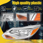 DURAFORCE Clear Lens Halogen Left Driver Side Headlight for Ford Focus 2012-2014 W/Bulb