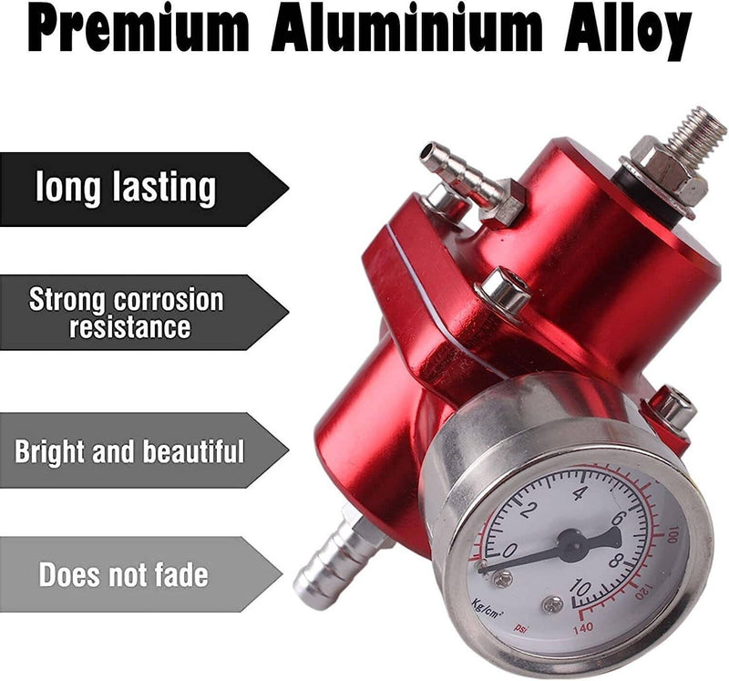 Adjustable Fuel Pressure Regulator with Gauge Fitting Kit Aluminum Red
