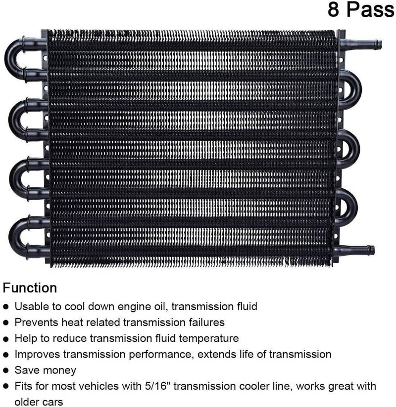 Universal 8 Rows Aluminum Remote Transmission Oil Cooler Radiator Converter Set