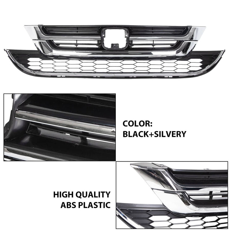 DURAFORCE Front Bumper Upper & Lower Grille ABS Chrome for Honda CRV CR-V 2010 2011