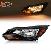 DURAFORCE Black Left Driver Side Headlights Clear Lens Halogen for Ford Focus 2012-2014