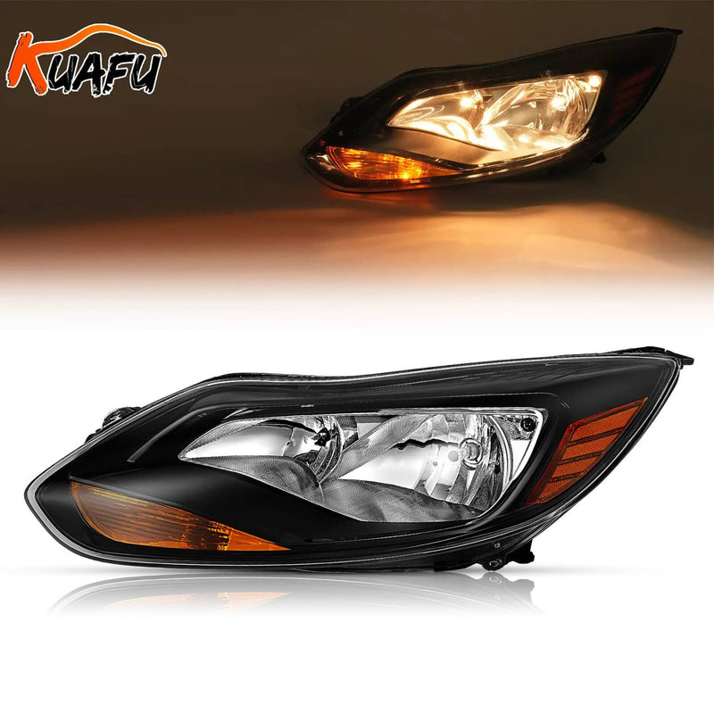 DURAFORCE Black Left Driver Side Headlights Clear Lens Halogen for Ford Focus 2012-2014