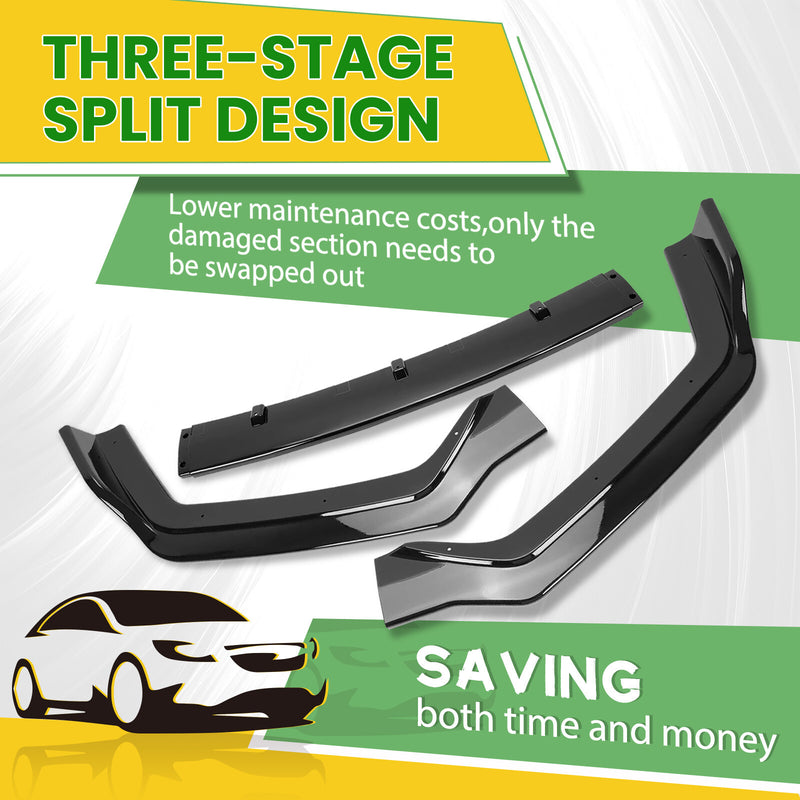 Gloss Black PP Front Bumper Lip Chin Splitter for Infiniti Q50 Sport 18-24 3PC