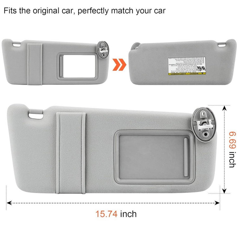 Gray Sun Visor Pair with Cover Trims for Toyota Venza 2009-2016 Left Right