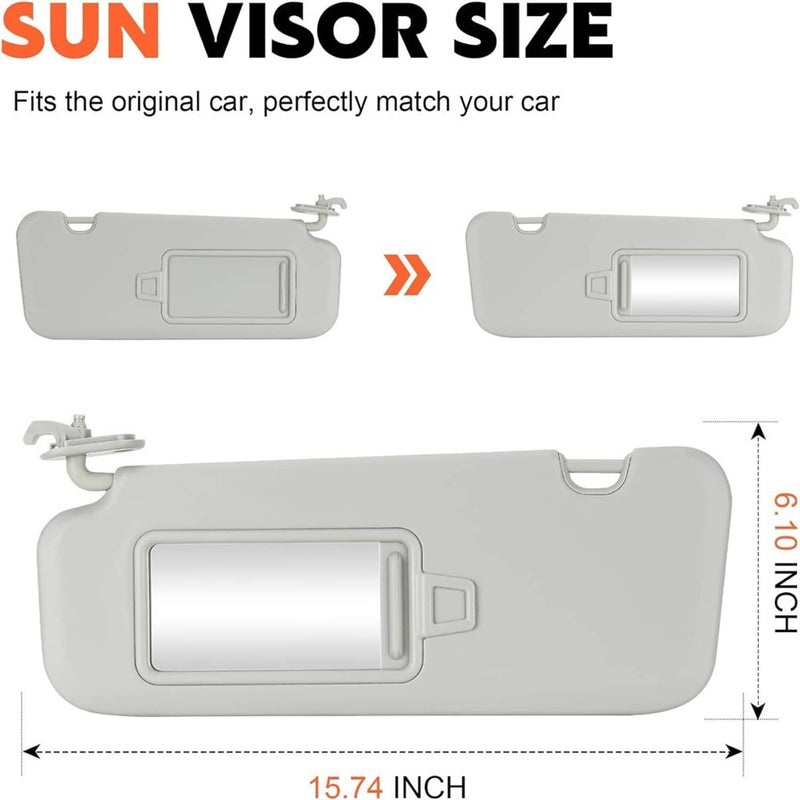 Gray Sun Visor with Mirror for Hyundai Elantra 2017-2019 Driver Passenger Pair