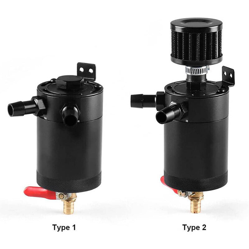 Black 2 Port Baffled Oil Catch Can Reservoir Tank Drain Valve Breather