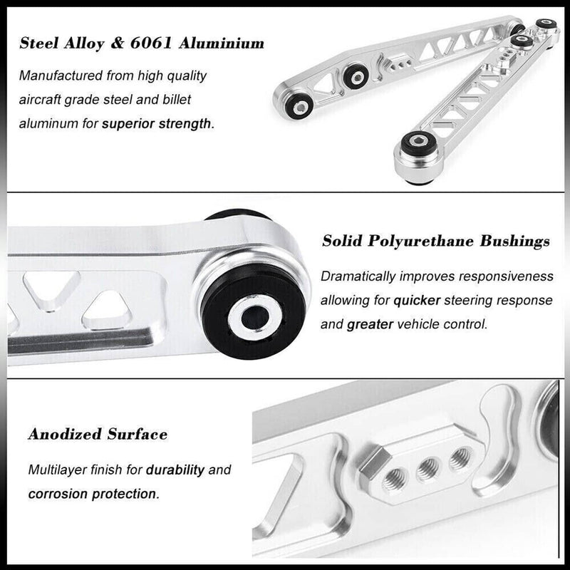 Rear Lower Control Arms Subframe Brace Tie Bar for Honda Civic EK 96-00 Silver