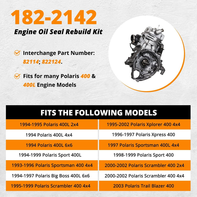 182-2142 Engine Oil Seal Rebuild Kit 400 400L for Polaris Sport 82114 822124