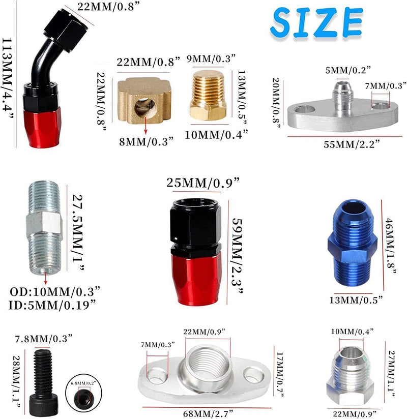 Oil Feed Line 10AN Oil Drain Return Fitting Kit for Turbo T3 T4 T6 GT45
