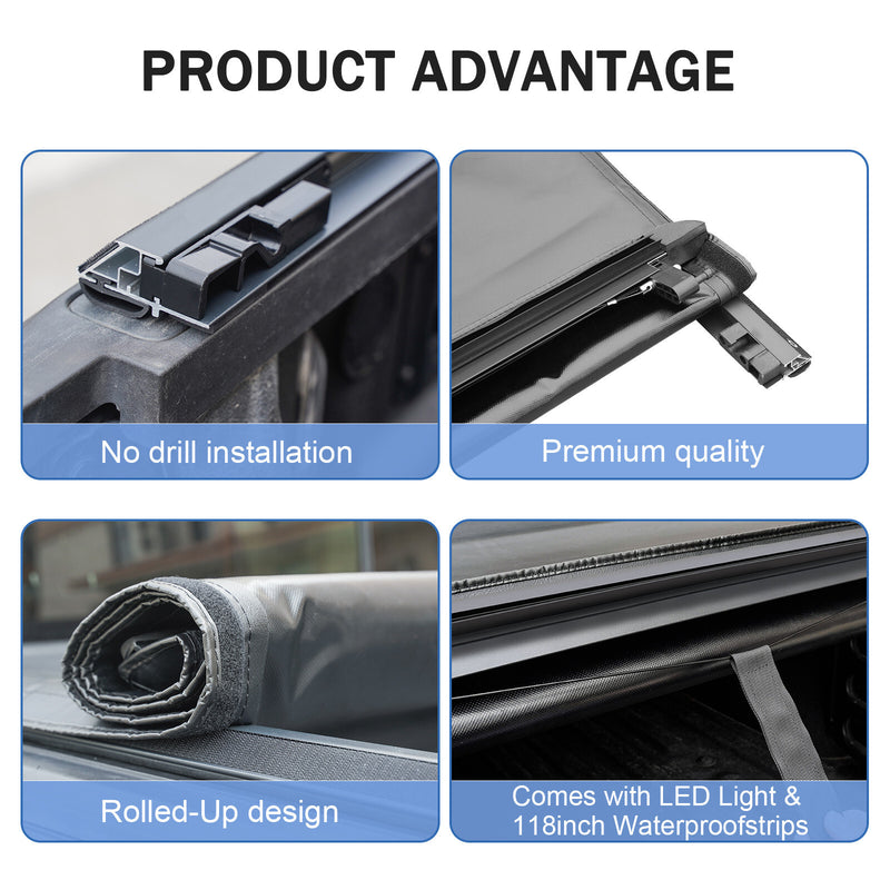 5 FT Fleetside Short Bed Soft Roll-Up Tonneau Cover for Toyota Tacoma 2005-2015