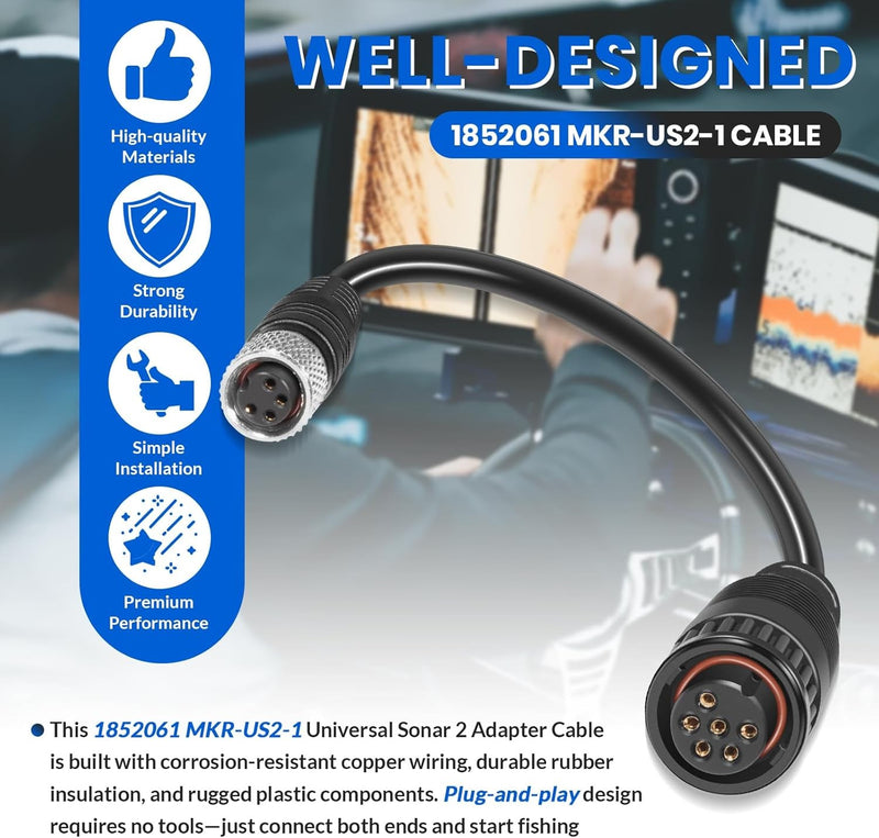 1852061 MKR-US2-1 Universal Sonar 2 Adapter Cable for Garmin 6-Pin 4-Pin