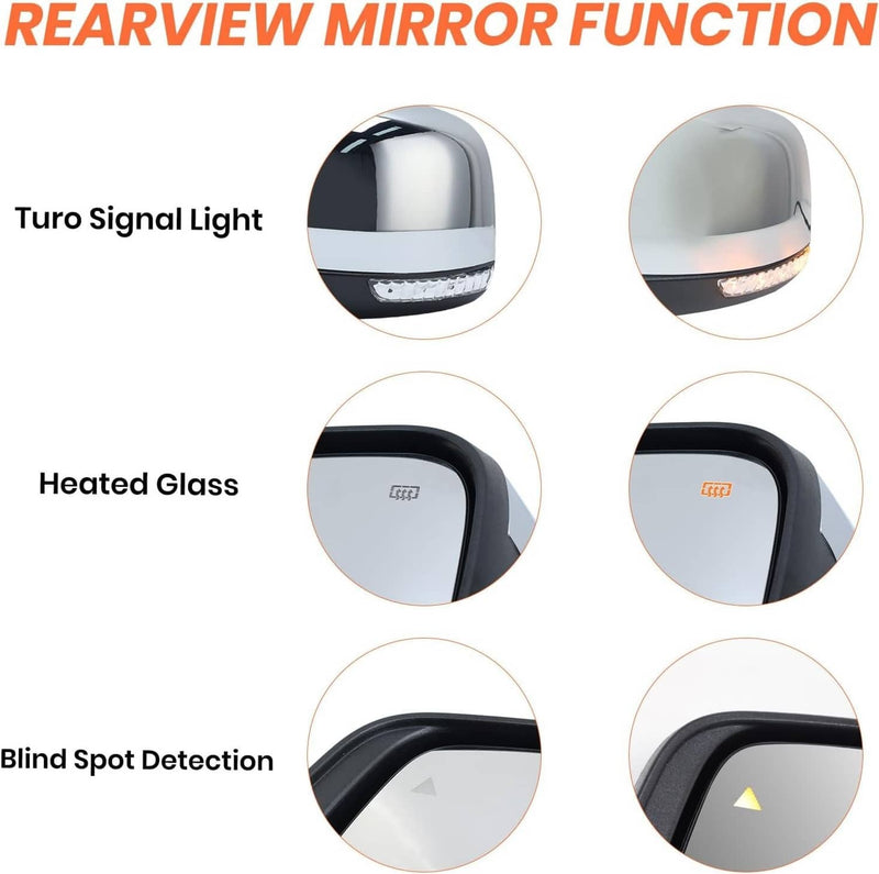 Driver Side Mirror Manual Folding Blind Spot for Jeep Grand Cherokee 2011-22