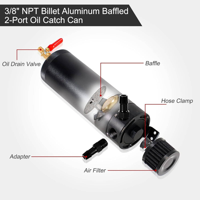 750ML Oil Catch Can Kit Baffled Reservoir Tank Oil Separator Universal