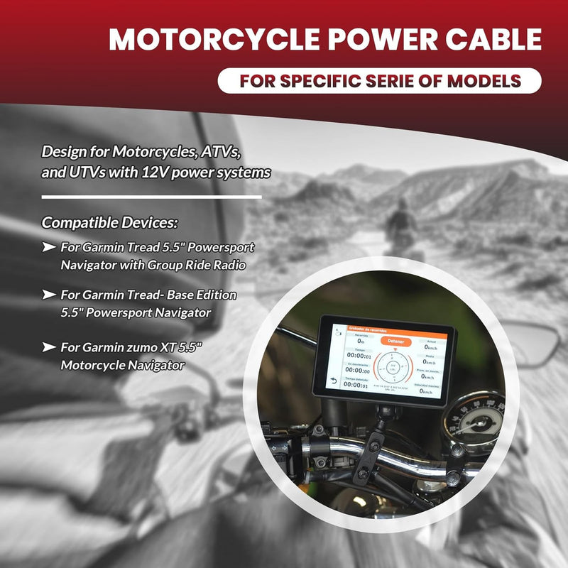 010-12953-03 Motorcycle Power Cable for Garmin Tread and zūmo XT Navigators 5.5