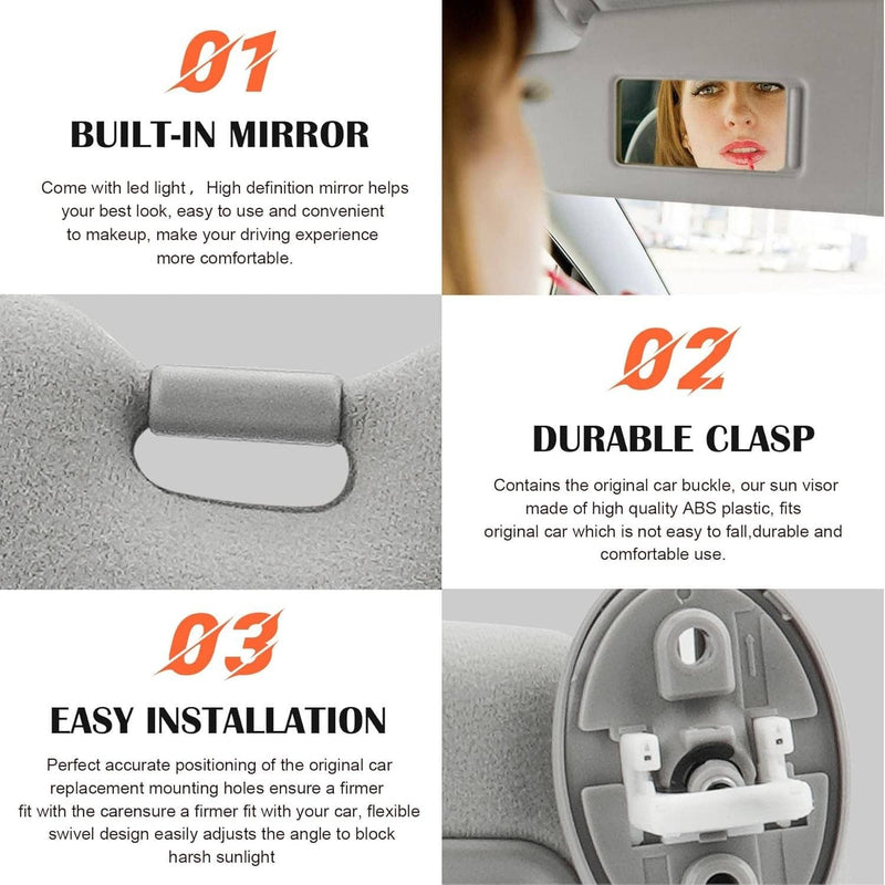 Gray Sun Visor Pair with Cover Trims for Toyota Venza 2009-2016 Left Right