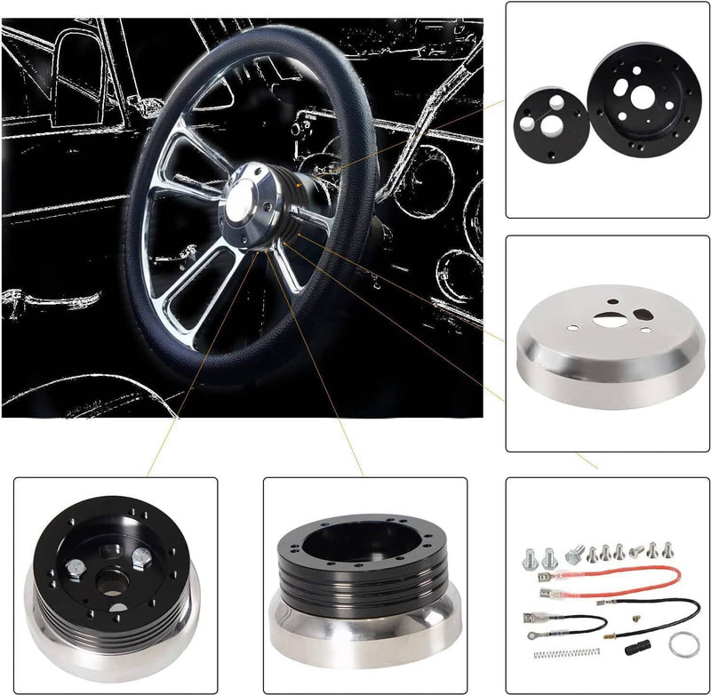 DURAFORCE 5 & 6 Hole Steering Wheel Hub Adapter for Chevy Flaming River Ididit GM Polished