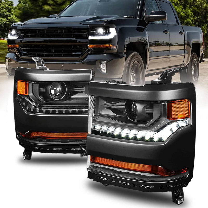 Headlight Trim HID Xenon LED DRL Set for Chevy Silverado 1500 2016-2018