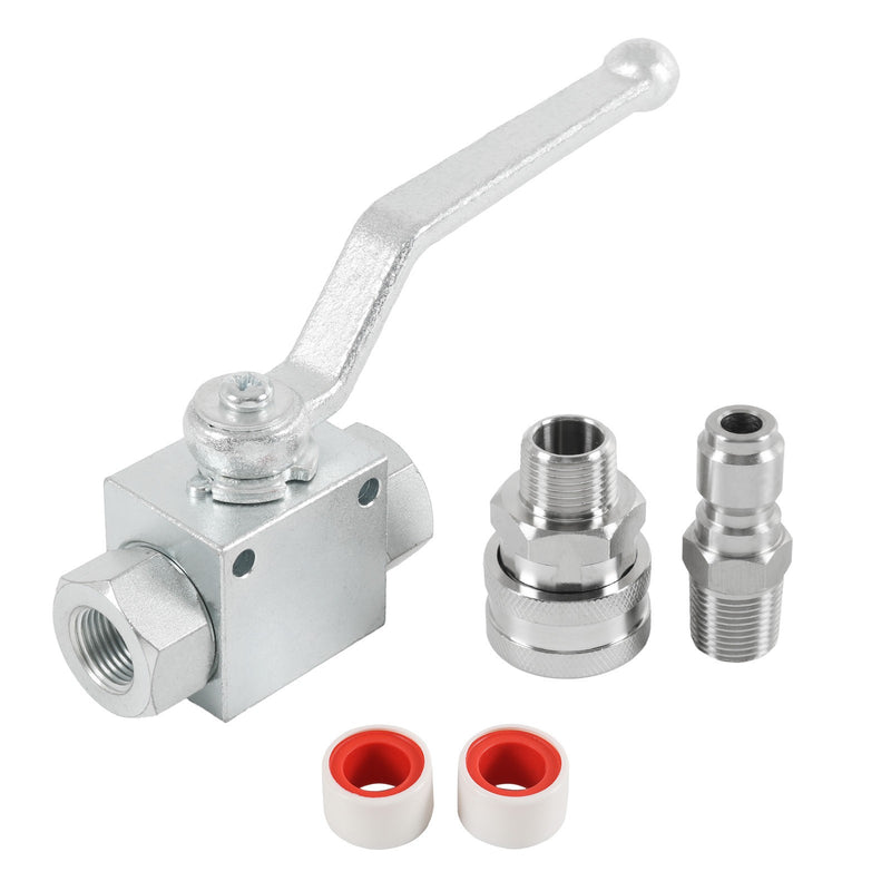 Steel High Pressure Washer Ball Valve Kit 3/8 Inch Quick Connect 4500 PSI