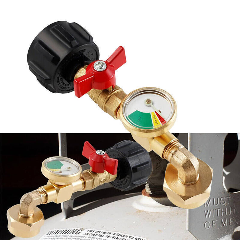 Propane Refill Elbow Adapter with Gauge ON-Off Control Valve 1lb to 20lb Tank