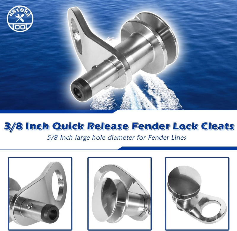 3/8 Marine Stainless Steel Quick Release Boat Fender Holder Kit with Rope