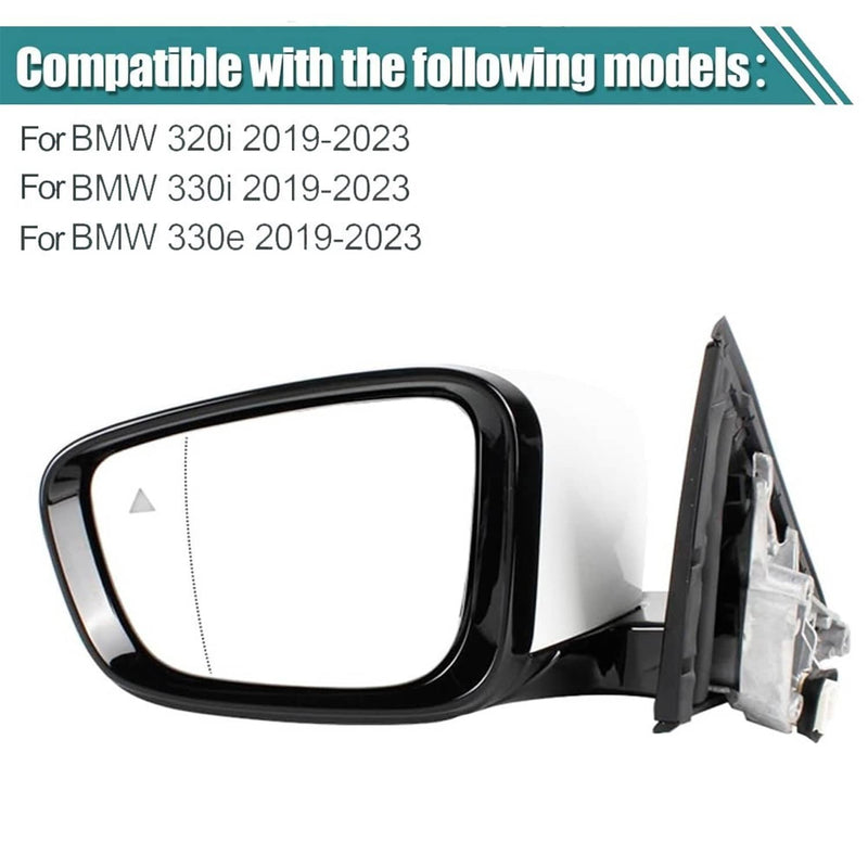 Left Driver Side Mirror with Blind Spot White for BMW 320i 330i 330e 2019-2023