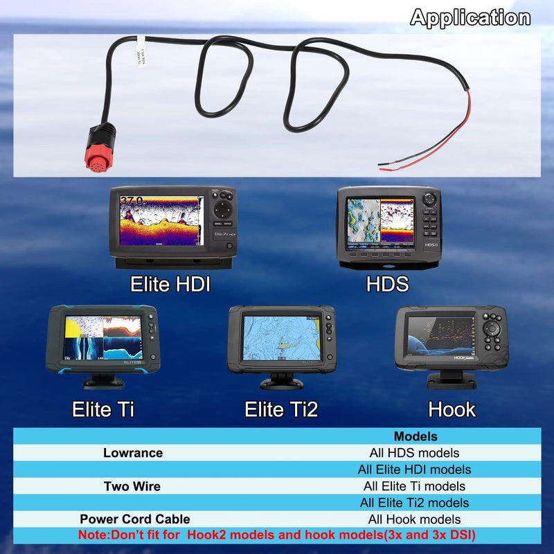 000-14041-001 Power Cable 3 Foot 2-Wire for Lowrance HDS Elite Hook