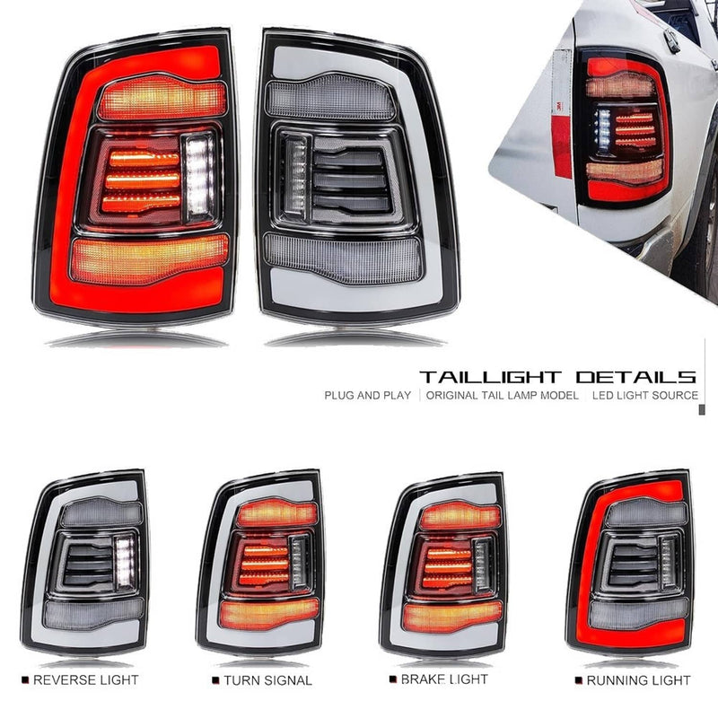 LED Tail Light Pair for Dodge Ram 1500 2500 3500 2009-2018 Clear Lens Rear