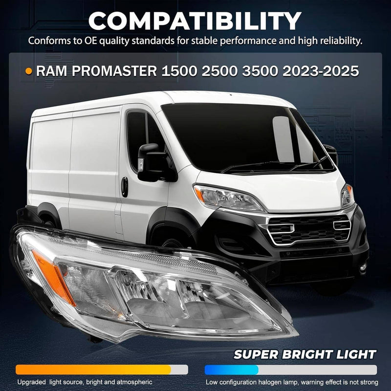 Right Passenger Side Headlight Halogen for Dodge Ram Promaster 2023-2026