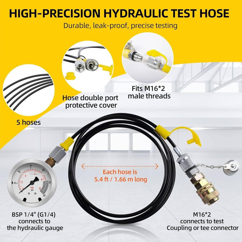 60Mpa Hydraulic Pressure Test Set 5 Gauges 13 Couplings 14 Tee Connectors