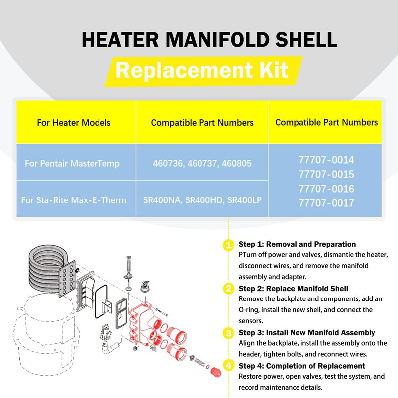 77707-0016 Manifold Kit for Pentair MasterTemp/Max-E-Therm 400 Pool Spa Heater