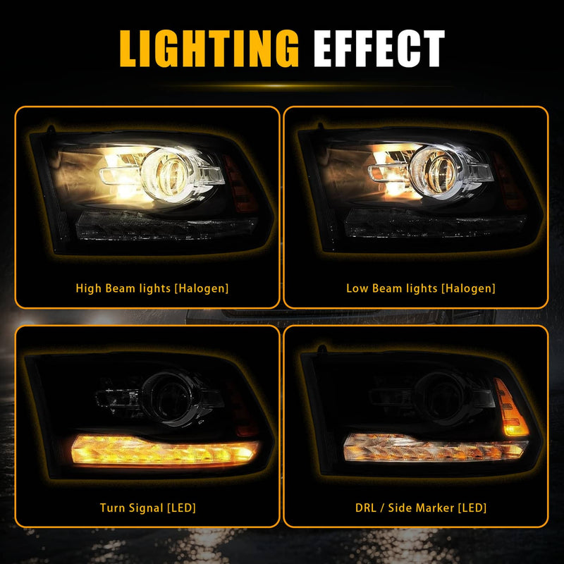 Black Projector Headlights w/ LED DRL for Dodge Ram 1500 2500 3500 09-18